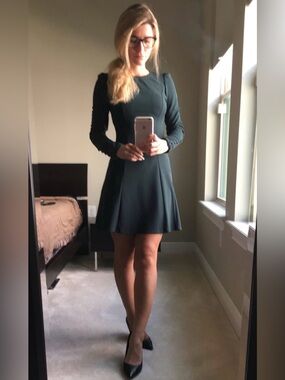 Zara Deep Emerald Long-Sleeve A-Line Dress
